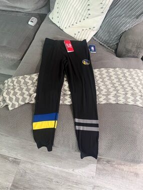 NBA Black Joggers with Blue & Yellow Leg Stripes — Golden State Patch